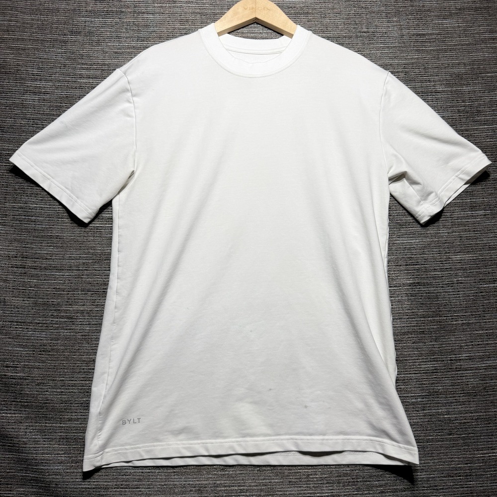 BYLT Lux T-Shirt Mens M White SS MTSS0850 Premium Basics Stretch Tee